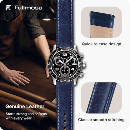 Fullmosa Watch Band, Quick Release Leather Watch Strap for Men Women, Replacement Bands Width 12mm 14mm 16mm 18mm 19mm 20mm 21mm 22mm 24mm