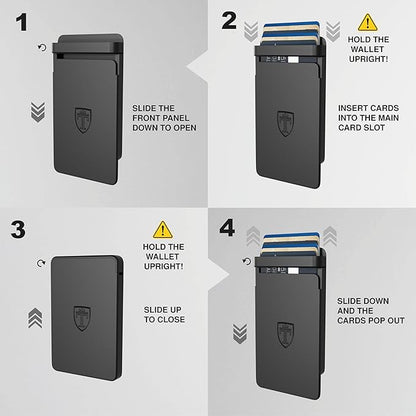 TRAVANDO SLYDE Aluminum Card Holder - RFID Blocking Slim Wallet for Men with Money Clip – Holds Up to 6 Cards – RFID Protected Credit Card Mens Wallet (5-6 Cards)