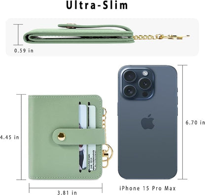 Airkit Small Wallets Woman RFID Blocking Leather Credit Card Holder - with ID Window - Card Wallets for Women - with Zipper Coin Purse - Keychain Wallet