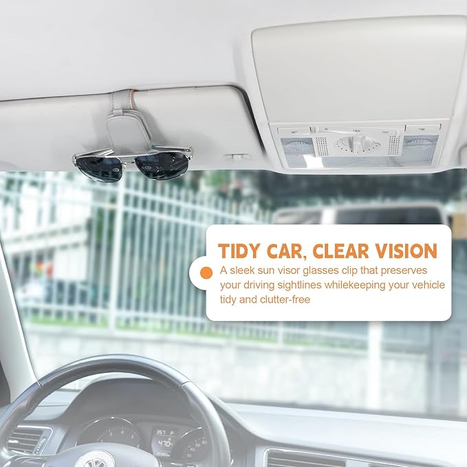 JUSTTOP 2 Pack Sunglasses Holders for Car, Magnetic Leather Buckle Sun Visor Sunglass Clip, Ticket Card Clip Sunglasses Mount, Car Interior Accessories for Men and Women (Gray)