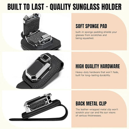 Sunglass Holder for Car Visor, Faux Leather Eyeglass Holder Clip for Car Sun Visor Organizer, Universal One Handed Operation Sun Glass Hanger, Car Interior Accessories for Women Man