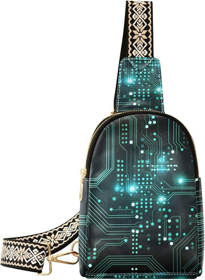 ZAZYXTJ Circuit Board Crossbody Sling Bag for Women Leather Small Chest Bag Adjustable Straps Daypack for Travel Sport Hiking