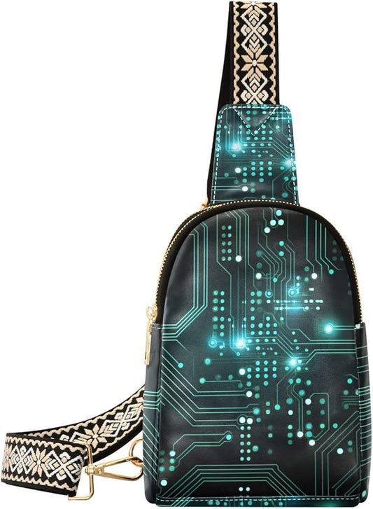 ZAZYXTJ Circuit Board Crossbody Sling Bag for Women Leather Small Chest Bag Adjustable Straps Daypack for Travel Sport Hiking