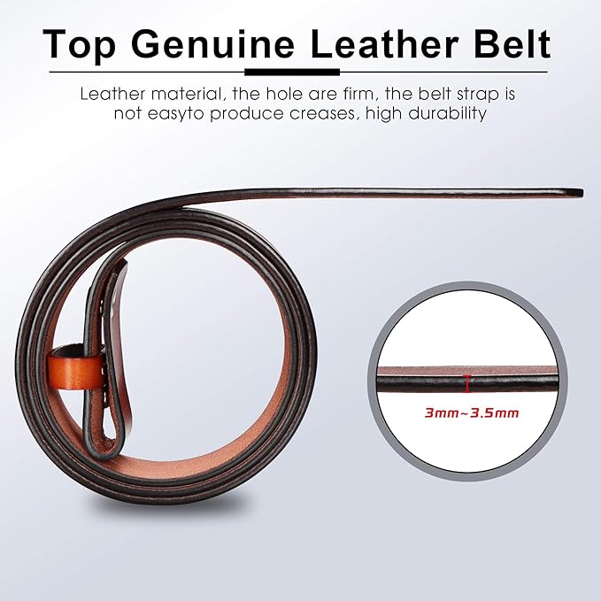 HJones Western Belts for Men without Buckle,Cowboy Belt Buckles for Men,1.5" Wide Genuine Leather Belt No Buckle