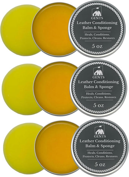 G.B.S Leather Milk Conditioner & Cleaner All Natural, Non-Toxic Leather Cleaner 5 Oz Healing Balm Restores Dry, Cracked Scratched Leather with Sponge - Pack of 3