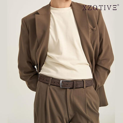XZQTIVE Mens Suede Belt - 1 3/8" Genuine Leather Dress Belt for Jeans Dress Handmade Classic Every Day Belt