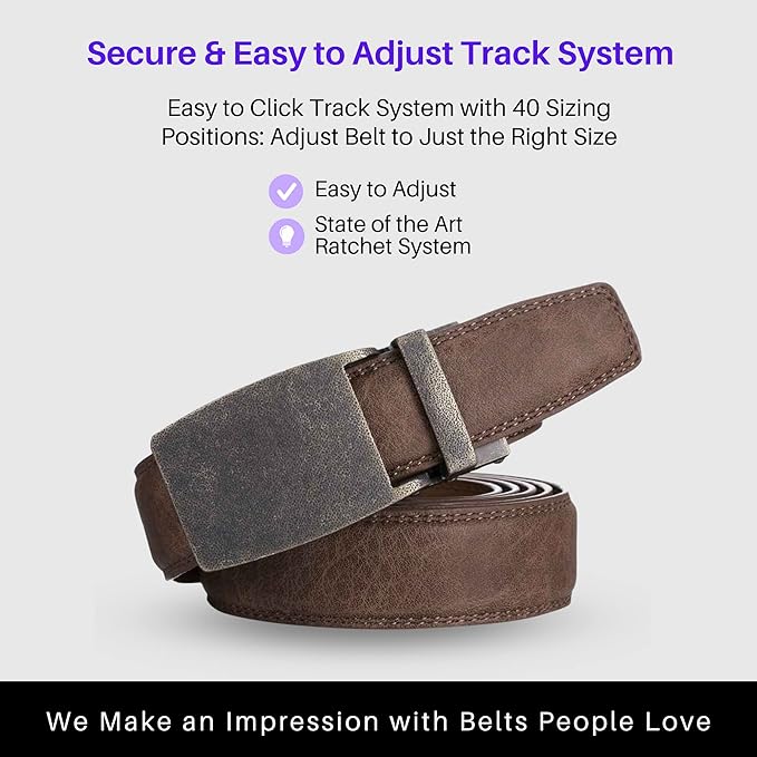 Marino Avenue Ratchet Belt for Men. Adjustable Leather Dress Belt with 38 Easy to Click Into Place Ratchet Closures.