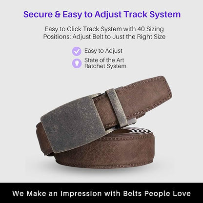 Marino Avenue Ratchet Belt for Men. Adjustable Leather Dress Belt with 38 Easy to Click Into Place Ratchet Closures.