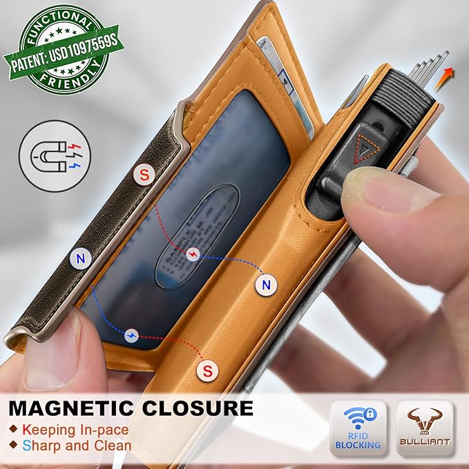 BULLIANT Men Wallet Gift Boxed,Slim Front Pocket Wallet Money Clip Card Holder 3.8"x2.7",Pop-up Access