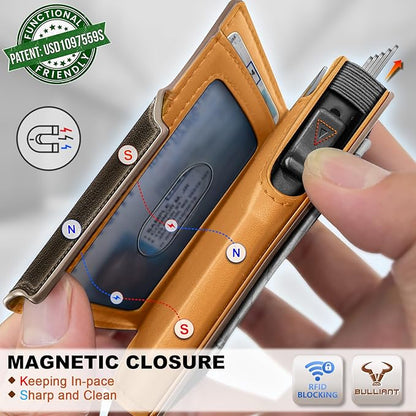 BULLIANT Men Wallet Gift Boxed,Slim Front Pocket Wallet Money Clip Card Holder 3.8"x2.7",Pop-up Access