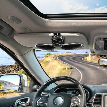 Sunglasses Holder for Car Visor, Magnetic Leather Car Sunglass Holder, Car Sun Visor Glasses Hanger Clip, Car Interior Accessories for Women Men, Fits All Size Eyeglasses
