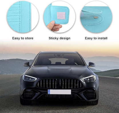 Dickno 2PCS Small Leather Car Sun Visor Organizer, Multifunctional Auto Visor Document Holder with Sunglasses Clip, Universal Car Interior Organizer for Drving License, Card, Pen (Blue)