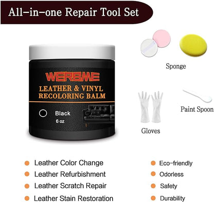 Leather Recoloring Balm & Color Restorer - Multipurpose Dye & Paint for Faded Leather Couches, Car Seats, Shoes | Fix Scratches on Clothing, Furniture & Accessories(Black)