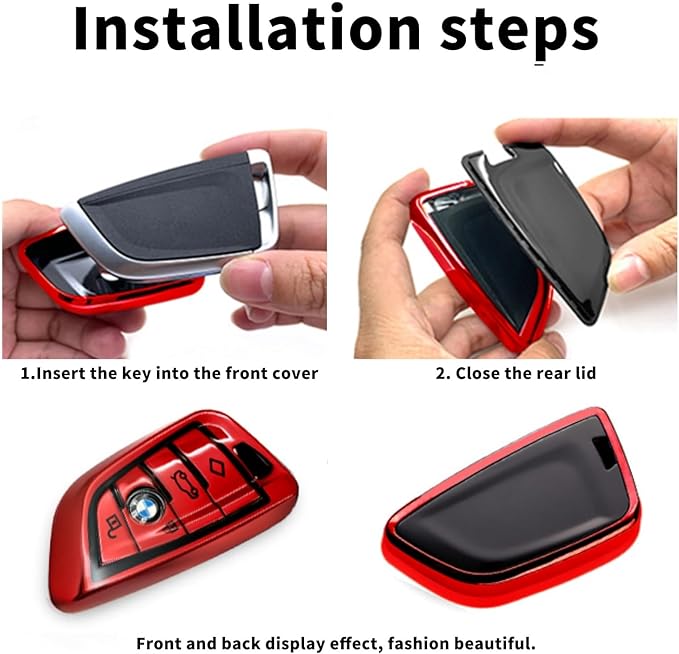 Creativity Suitable for BMW key fob Cover. Advanced soft TPU key box is compatible with F30 F45 F55 G20 G30 X1 X3 X4 X5 X6 X7 3 5 6 7 8 M5 M6 GT series smart key (Type B Red single Key Case)