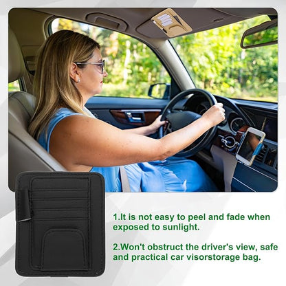 PATIKIL 1 Pcs Car Sun Visor Organizer, 6.1 x 4.9 Inch PU Leather Vehicle Storage Pouch Holder for Sunglasses Card Pen Driver License Car Accessories, Black