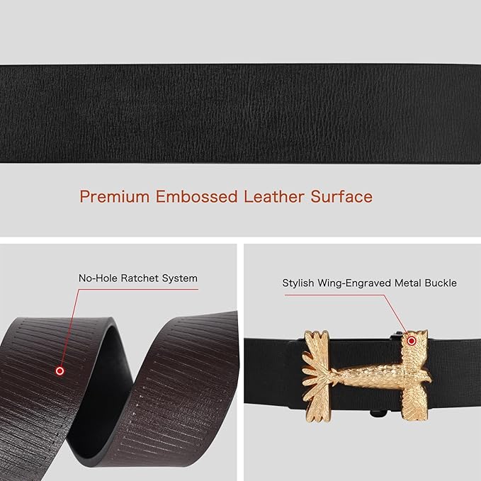 Aurolran Men&Womens Leather Dress Belt Business Automatic Buckle Belt Color-Black Silver Gold