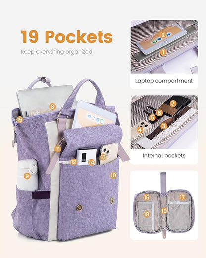 LOVEVOOK Laptop Backpack Purse for Women, Cute College School Backpack Bookbag For Teenager Girls, Teacher Nurse Bags Work Travel Backpack, Business Computer Laptop Bag Daypack, 15.6 Inch, Purple
