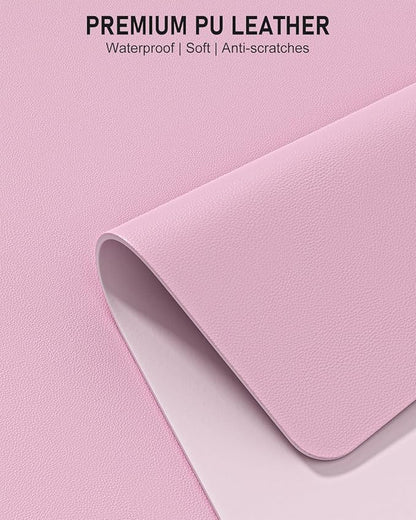 Desk Pad, 23.6" x 13.8" PU Leather Non-Slip Desk Mat Large Mouse Pad for Desktop, Waterproof Laptop Computer Writing Mat for Office, Home, Work, Gaming, Pink