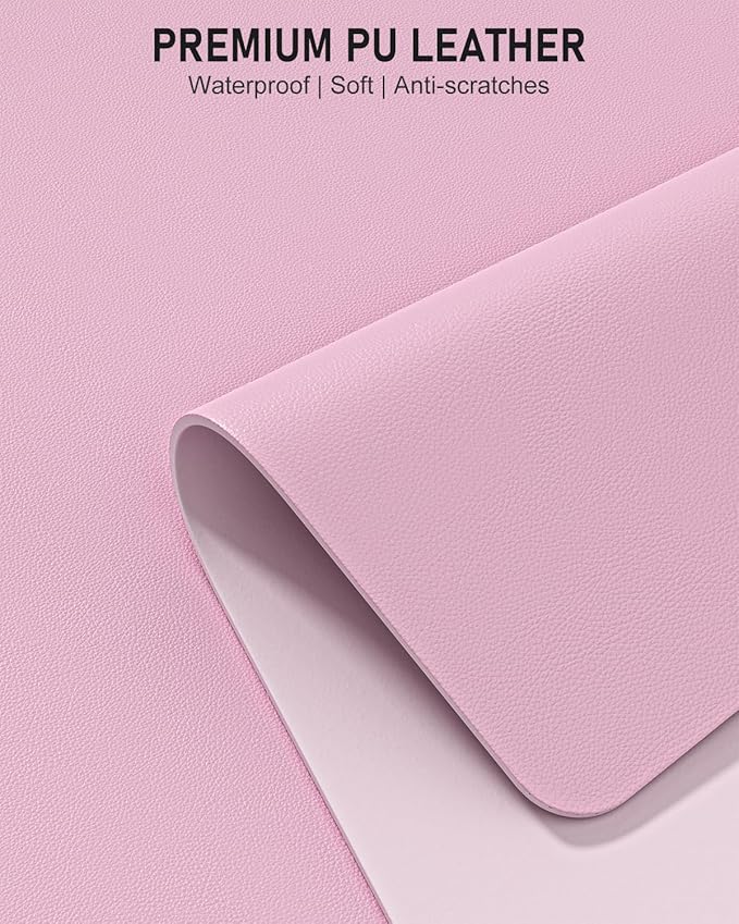 Desk Pad, 35.5" x 17" PU Leather Non-Slip Desk Mat Large Mouse Pad for Desktop, Waterproof Laptop Computer Writing Mat for Office, Home, Work, Gaming, Pink