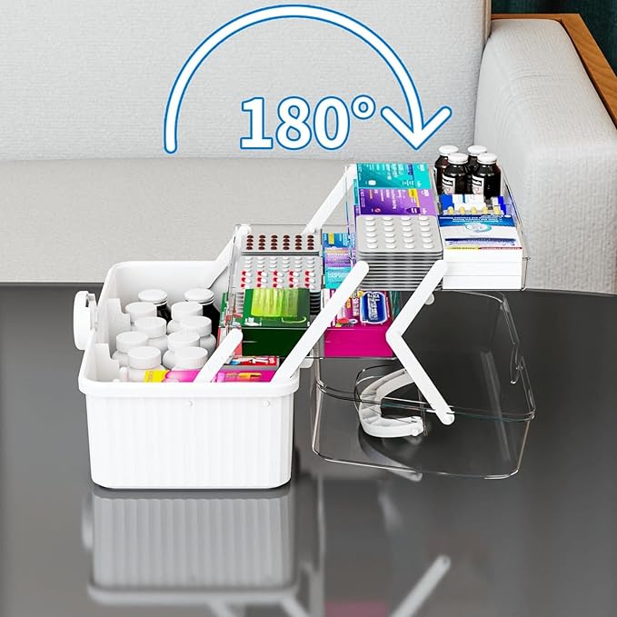 Yieach 13.3 Inch Craft Box Organizer and Medicine Organizer Storage with 2 Tier Tray,Multifunctional Plastic Sewing Organizers,Cute First aid Kit Empty Box with Handle and Craft Supply storage,White