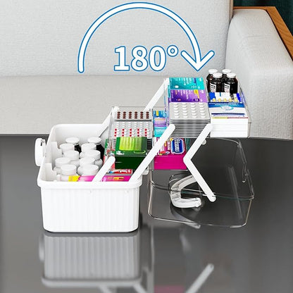 Yieach 13.3 Inch Craft Box Organizer and Medicine Organizer Storage with 2 Tier Tray,Multifunctional Plastic Sewing Organizers,Cute First aid Kit Empty Box with Handle and Craft Supply storage,White
