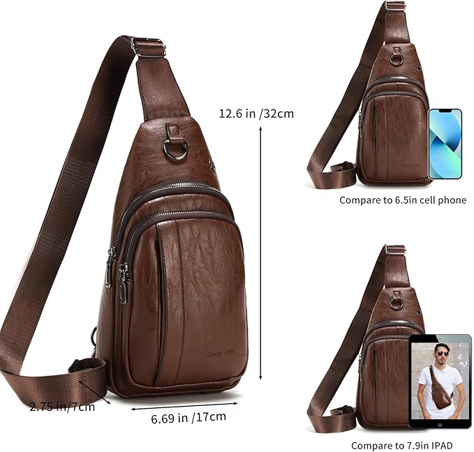 Seoky Rop Sling Backpack for Men Sling Bag Crossbody Shoulder Bags Travel Bag Purse with Water Resistant Dark Brown