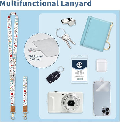 Lanyard Wallet with Id Badge Holder, Nurse RFID Small Keychain Wallet Women Wristlet, Pharmacy Cute Zipper Credit Card Holder Phone Wrist Neck Strap for Key Name Tag, Student Office Gifts