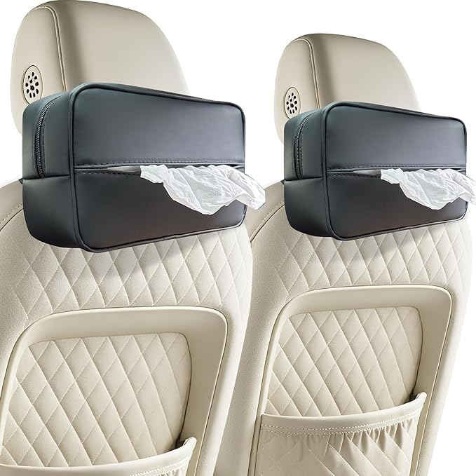 Witaxima Large Car Tissue Holder for 120 Standard Tissues, Premium PU Leather Tissue Holder in Car Backseat Rectangular, Napkin Holder for Car Fits for Kleenex Tissues Box Daily Use Black (2, Black)