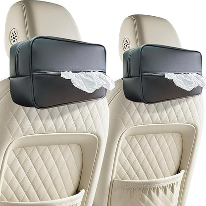 Witaxima Large Car Tissue Holder for 120 Standard Tissues, Premium PU Leather Tissue Holder in Car Backseat Rectangular, Napkin Holder for Car Fits for Kleenex Tissues Box Daily Use Black (2, Black)