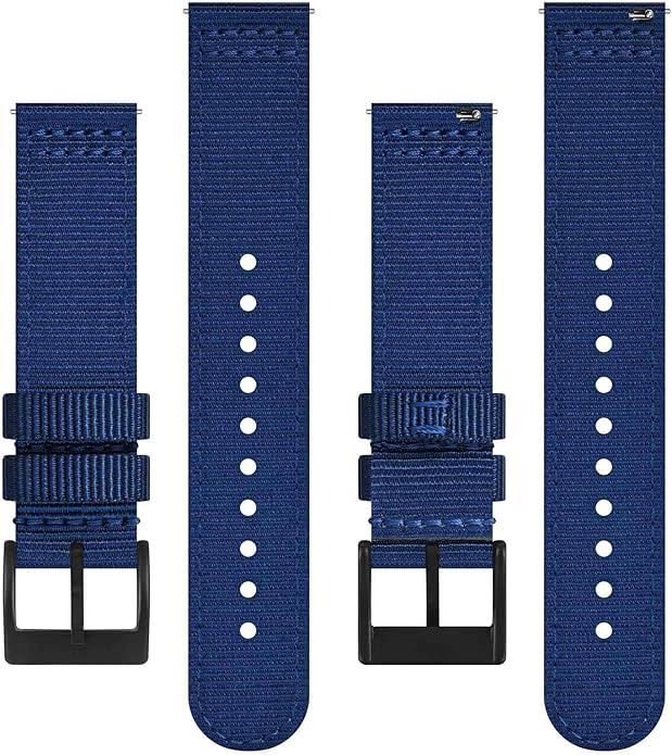 BISONSTRAP Men’s Nylon Watch Bands, Two-Piece Military Watch Straps, Quick Release, Brushed Buckle, Band Width 18mm 19mm 20mm 22mm
