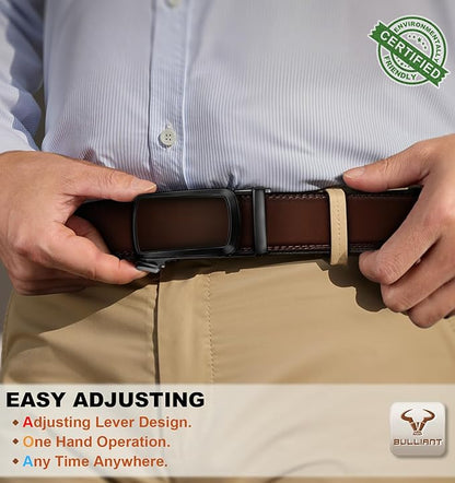 BULLIANT Men's Ratchet Belt 2 Pack-Click Leather Belt Adjustable for Men Gift 1 3/8-Cut for Perfect Fit