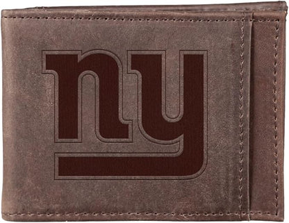 Team Sports America NFL New York Giants Front Pocket Slim Wallet for Men | Minimalist Leather RFID Blocking Bifold Card Holder with Money Clip | Officially Licensed Stamped Logo