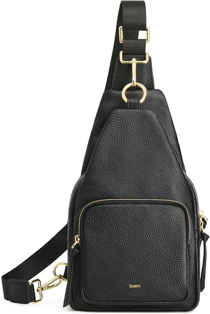 Kattee Small Sling Bag for Women, Leather Fanny Packs Crossbody Purse, Chest Bag for Travel with RFID Blocking, Black