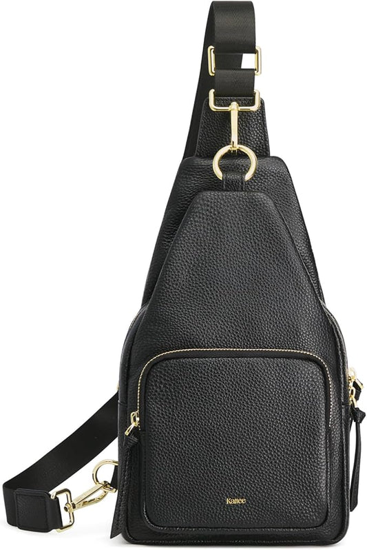 Kattee Small Sling Bag for Women, Leather Fanny Packs Crossbody Purse, Chest Bag for Travel with RFID Blocking, Black