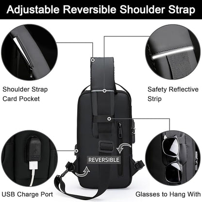 Sling Bag for Men Anti-theft USB Crossbody Shoulder Backpack Purse Waterproof PU Leather Chest Bag Travel Daily Use