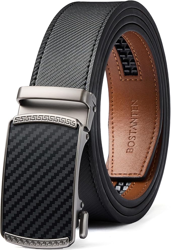 BOSTANTEN Mens Belt Leather Ratchet Belt For Men Dress and Casual with Adjustable Buckle, Trim to Fit