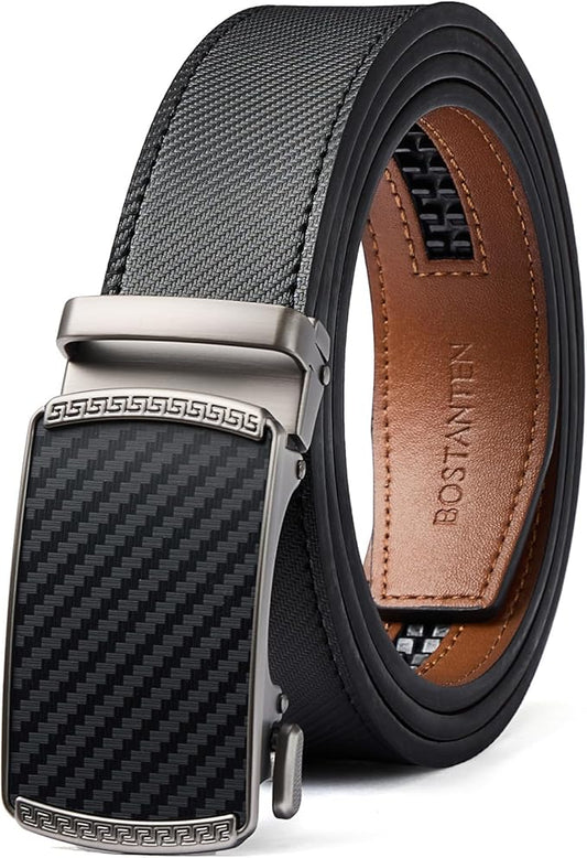 BOSTANTEN Mens Belt Leather Ratchet Belt For Men Dress and Casual with Adjustable Buckle, Trim to Fit