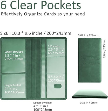 Car Accessories Registration and Insurance Holder,Leather Essential Card Magnetic Shut Vehicle Glove Box Organizer Case for Auto Driver License Document Truck Motorcycle Boat-Green