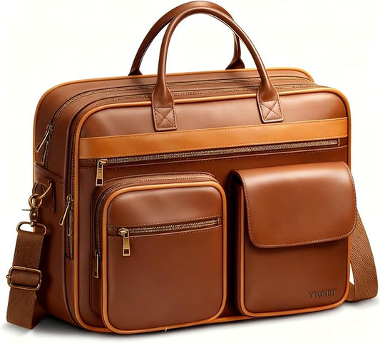 Ytonet PU Leather Messenger Bag for Men, 15.6" Vintage Briefcase with Padded Laptop Compartment, Large Satchel Bags Laptop Bag for Mens, Waterproof Computer Bags for Work Office Business Travel, Brown