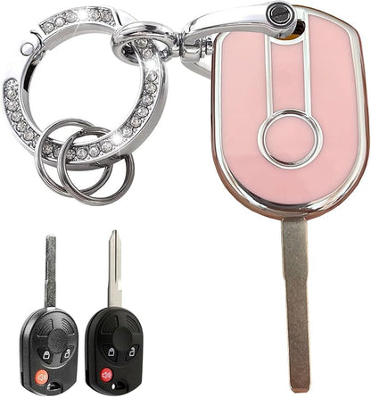 Keyless Entry Systems Key for Ford Key Fob Cover Shell with Keychain Fit for Ford Transit Mustang Fusion Lincoln Mercury Smart Key (3Buttons Silver-Pink)