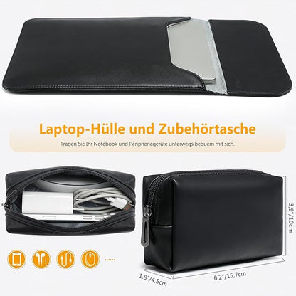 HYZUO 15-16 Inch Laptop Sleeve for MacBook Pro 16 M5/M4/M3/M2/M1 Pro/Max A3428 A3429 A3403 A3186 2026-2019, MacBook Pro 15 2015-2012, XPS 15, Faux Suede Leather Case with Accessory Bag, Black