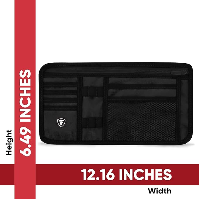 Firestone 2 Pack Sun Visor Organizer Car Accessories for Men & Women, Multi Pocket Visor Storage with Pockets & Card Slots, Eyeglass Holder, Document Holder & Pen Slots - Fits Most Vehicles, Black