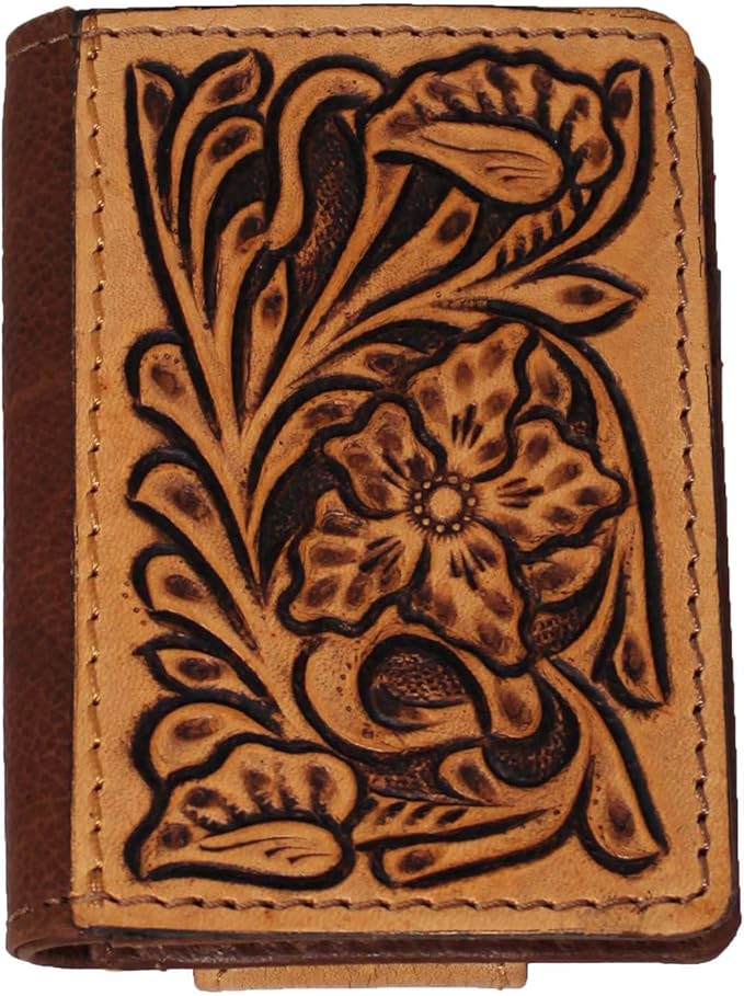 CHALLENGER Men's Western Floral Hand-Tooled Tooled Magnetic Money Clip Minimalist Wallet 18RTW76M