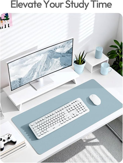 YSAGi Leather Desk Protector, Office Mat, Large Mouse Mat, Non-Slip PU Leather Blotter, Laptop Pad, Waterproof Writing Pad for Office and Home (Ice Blue, 47.2" x 23.6")