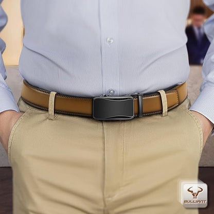 BULLIANT Mens Ratchet Belt,Leather Adjustable Slide Belt For Gift Mens Dress Casual 1 3/8",Size Adjustable