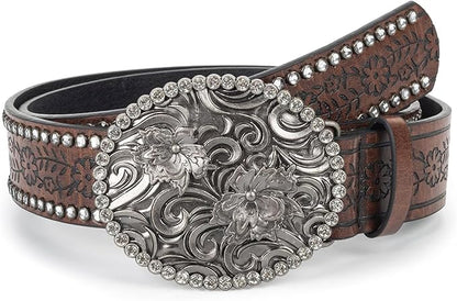 INOGIH Adjustable-Vintage-Western-Cowboy-Belt Women Men - Cowboy-Style Engraved-Buckle Belt for Jeans Pants Dresses