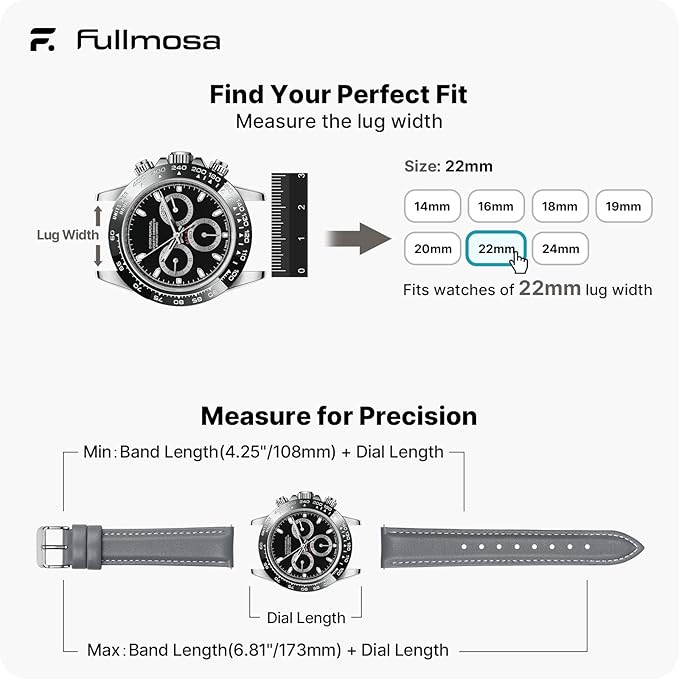 Fullmosa Watch Band, Quick Release Leather Watch Strap for Men Women, Replacement Bands Width 12mm 14mm 16mm 18mm 19mm 20mm 21mm 22mm 24mm