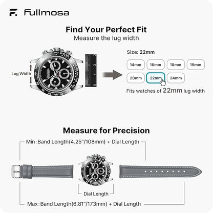 Fullmosa Watch Band, Quick Release Leather Watch Strap for Men Women, Replacement Bands Width 12mm 14mm 16mm 18mm 19mm 20mm 21mm 22mm 24mm