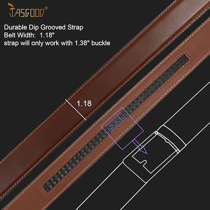 JASGOOD Ratchet Belt Replacement Strap 1 1/8", Leather Belt Strap for 35MM Slide Click Buckle