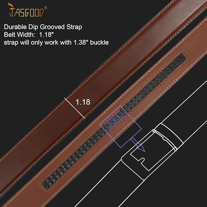 JASGOOD Ratchet Belt Replacement Strap 1 1/8", Leather Belt Strap for 35MM Slide Click Buckle